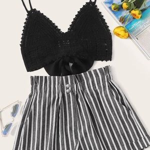 mesh crochet top with shorts set